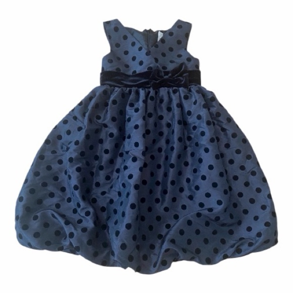 Cherokee Girls Size 7 Black Polka Dot Velvet Dress